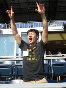 Mark cheering at Pittsburgh Pirates game