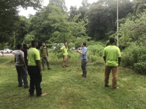 National Green Infrastructure program participants surveying a green space.