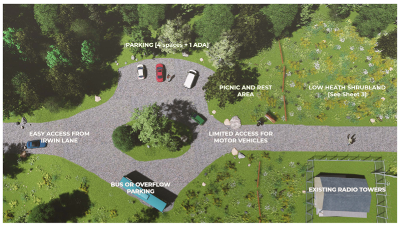 Luke Early's design for the Irwin Lane trailhead plan in Girty's Woods.