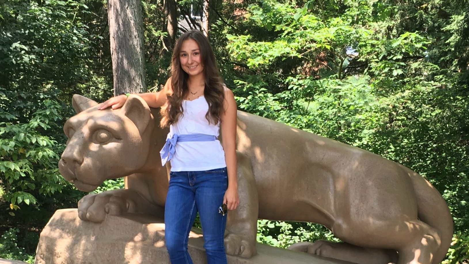 Jordyn Hinkle at the Nittany Lion shrine.