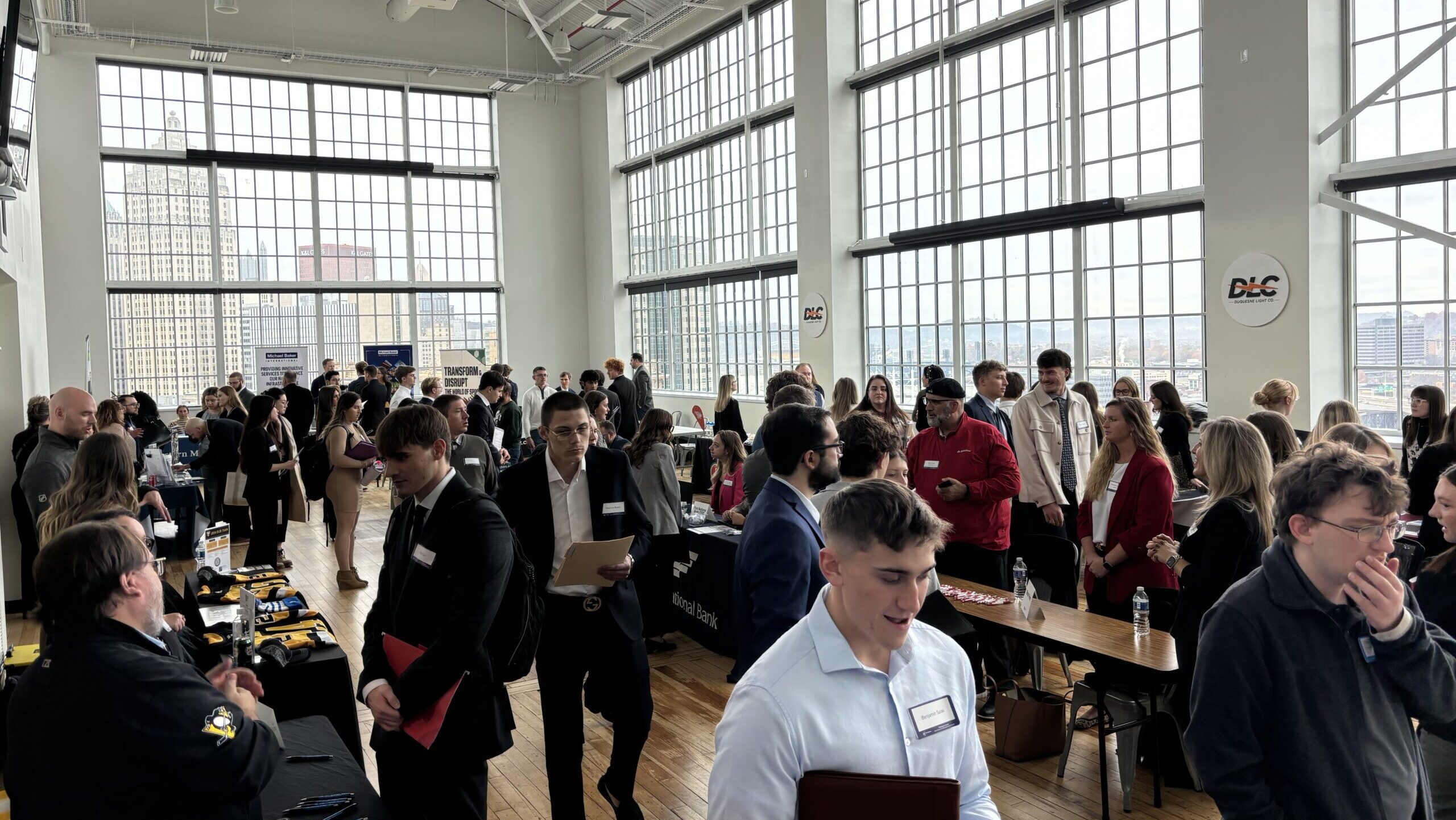 large group of students at career fair session