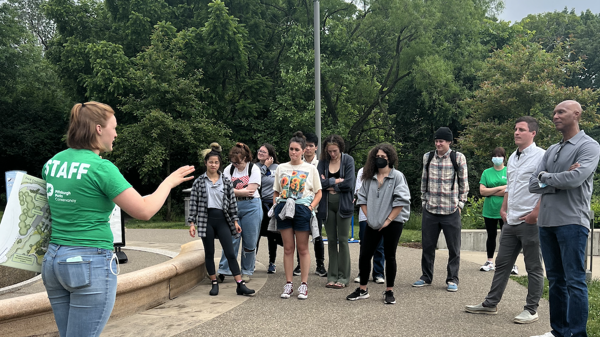 City Semester students listen to a speaker at Frick Environmental Center