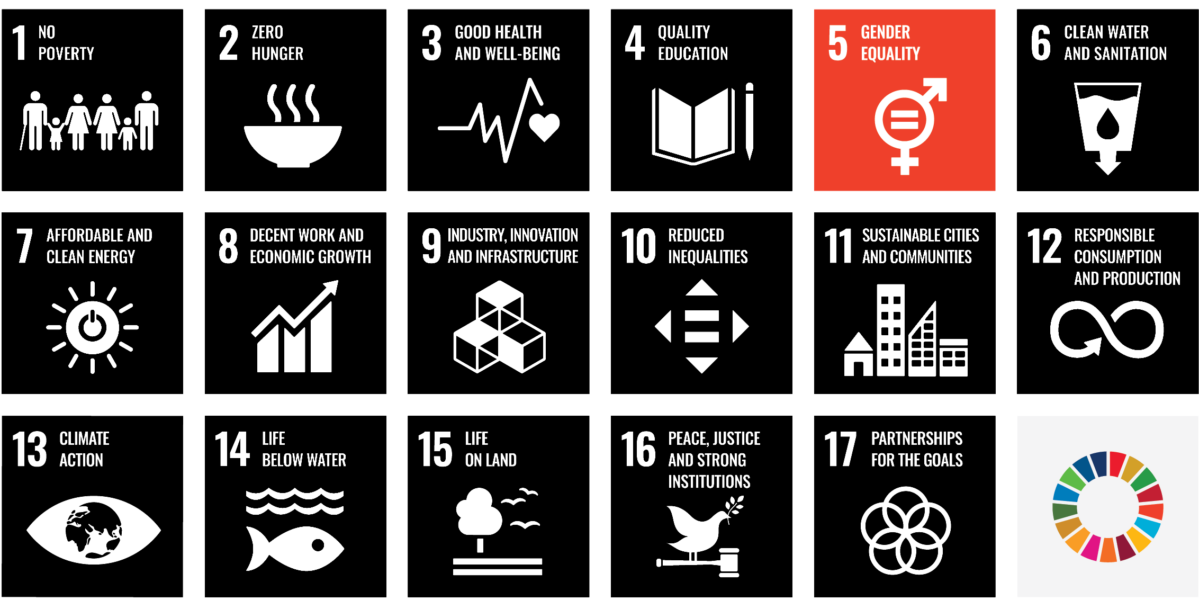 Infographic highlighting the fifth UN Sustainable Development Goal: Gender Equality