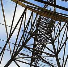 Close-up of a transmission tower